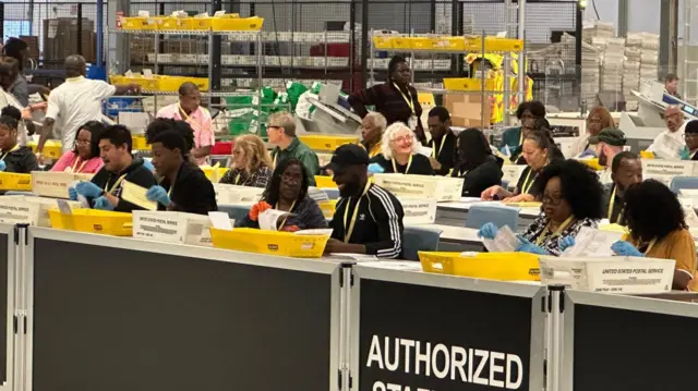 A vote counting center in Philadelphia, Pennsylvania