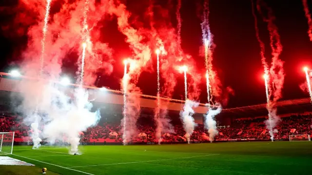 Fireworks are set off at Ashton Gate before kick-off