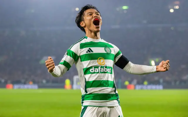 Hatate celebrates his first and Celtic's third