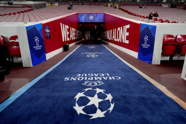 Tunnel at Anfield in Champions League regalia