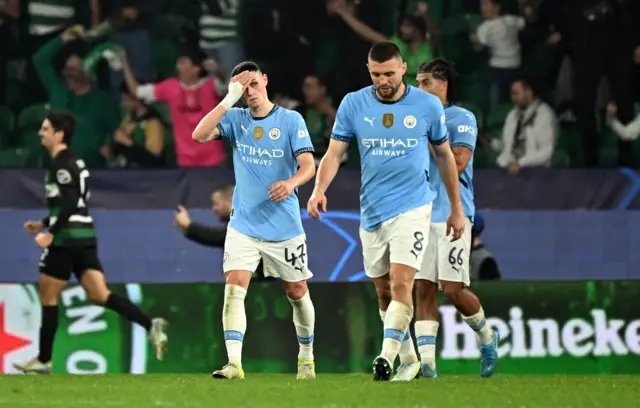 City players trudge back to kick off after conceding