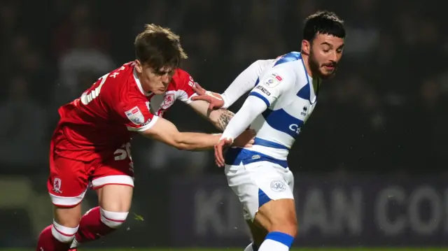 QPR's Ilias Chair battles with Middlesbrough's Ben Doak