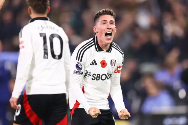 Harvey Wilson celebrates scoring the winner for Fulham against Brentford