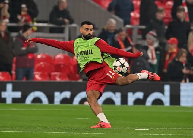 Salah shoots in the warm up