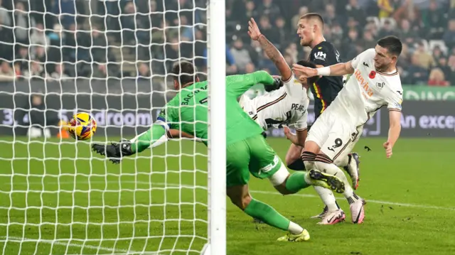 Swansea's Myles Peart-Harris scores from close range against Watford