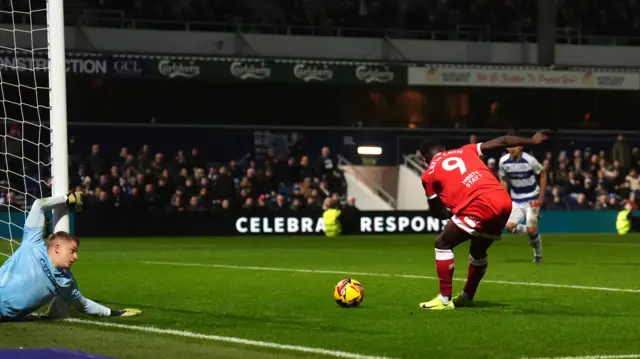 Emmanuel Latte Lath scores Middlesbrough's third goal at QPR