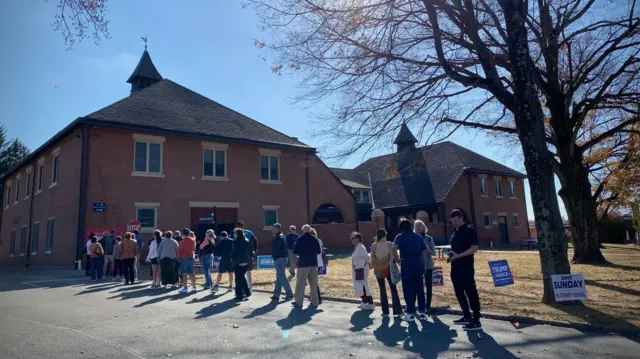 A line of people waiting to vote outside a polling station in Delaware County, Pennsylvania