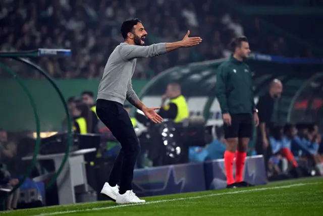 Amorim shouts and gestures in his technical area