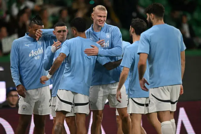 City players warm up in Lisbon