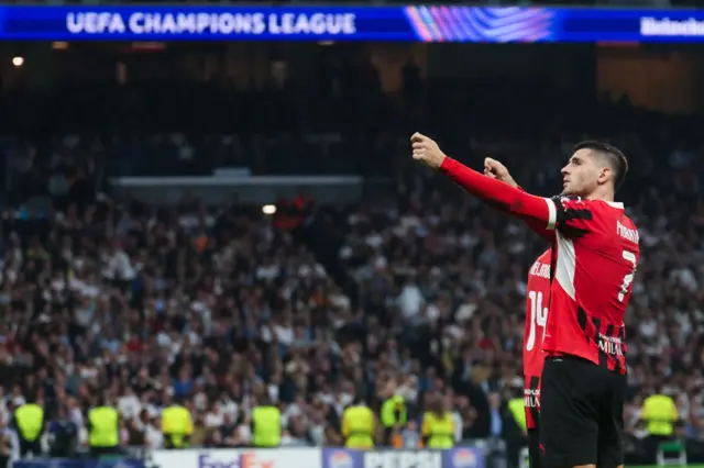 Morata does his archer celebration after scoring in Madrid