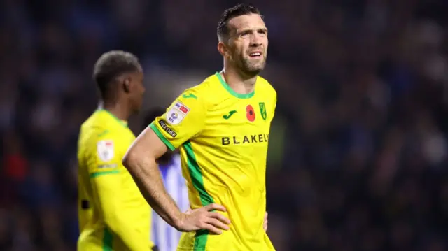 Norwich Citry defender Shane Duffy reacts to going 2-0 down against Sheffield Wednesday