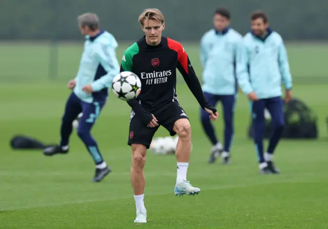 Martin Odegaard in training on Tuesday for Arsenal