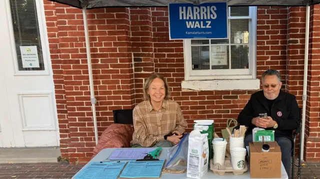 Democratic Party volunteers with sample ballots in Alexandria, Virginia