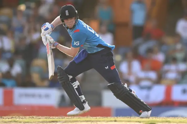 Dan Mousley of England bats against West Indies