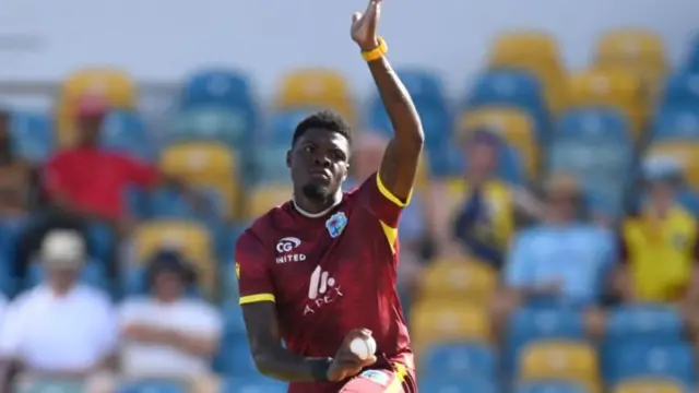 Alzarri Joseph of the West Indies bowls