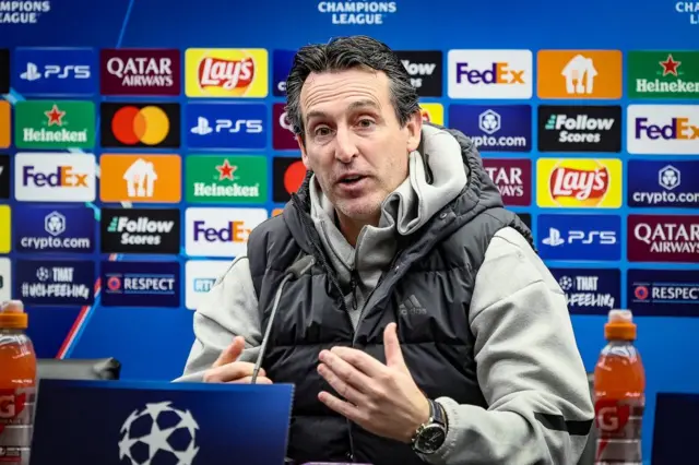 Aston Villa's head coach Unai Emery pictured during a press conference