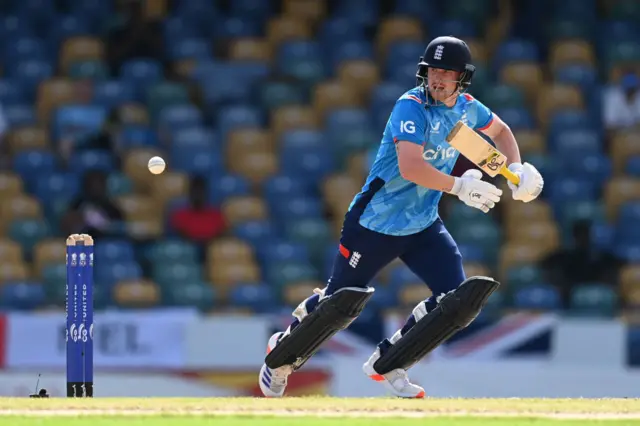 Jordan Cox of England bats during the 3rd ODI against West Indies