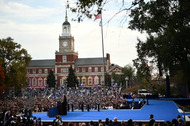 A crowd gathers at Howard University as Harris speaks