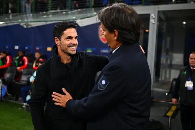 Head Coach Mikel Arteta of Arsenal FC and Head Coach Simone Inzaghi