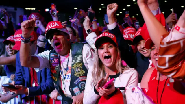 Supporters of Donald Trump cheer and clap