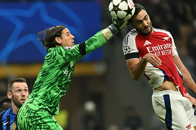 Yann Sommer makes a save in front of Arsenal's Spanish midfielder Mikel Merino