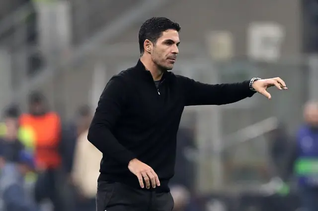 Mikel Arteta, Manager of Arsenal, gestures