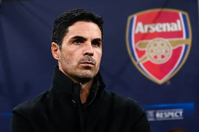 Mikel Arteta, head coach of Arsenal FC looks on