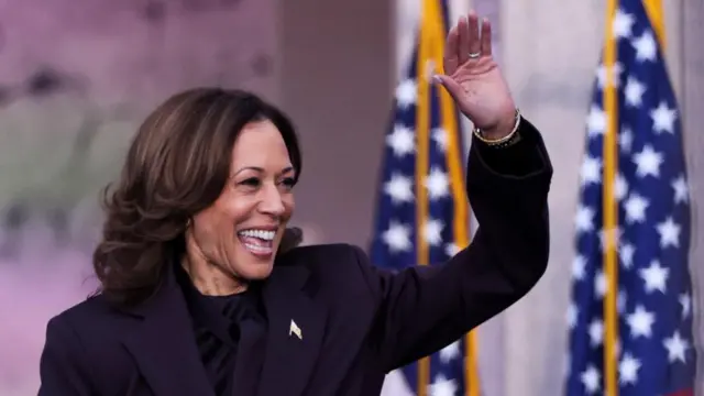 Democratic presidential nominee U.S. Vice President Kamala Harris arrives to deliver remarks, conceding 2024 U.S. presidential election to President-elect Donald Trump