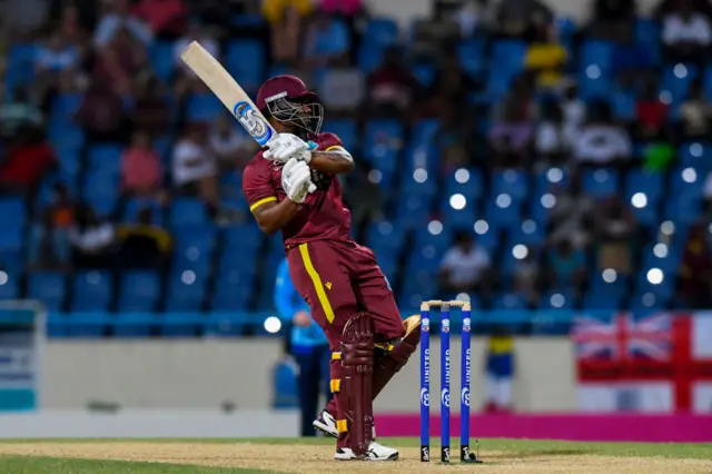 Evin Lewis of West Indies hits six