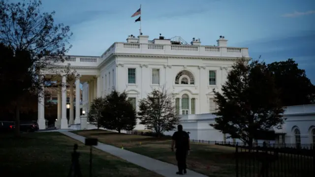 A view of the White House as the sun sets