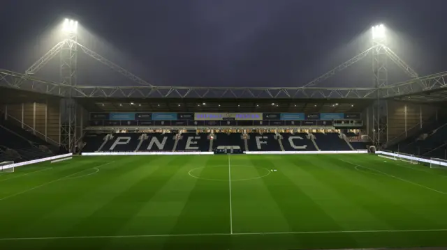 Preston North End's Deepdale stadium under the floodlights