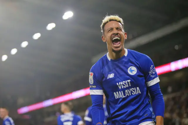 Callum Robinson celebrates Cardiff's win against Norwich