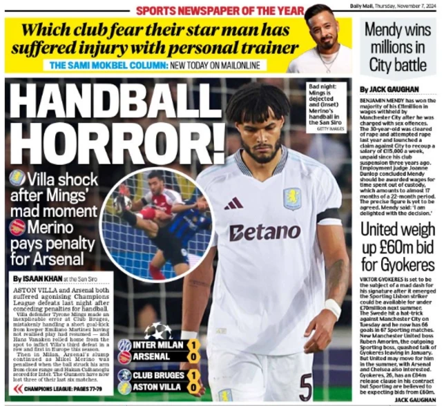 Back page of the Daily Mail on 7 November 2024