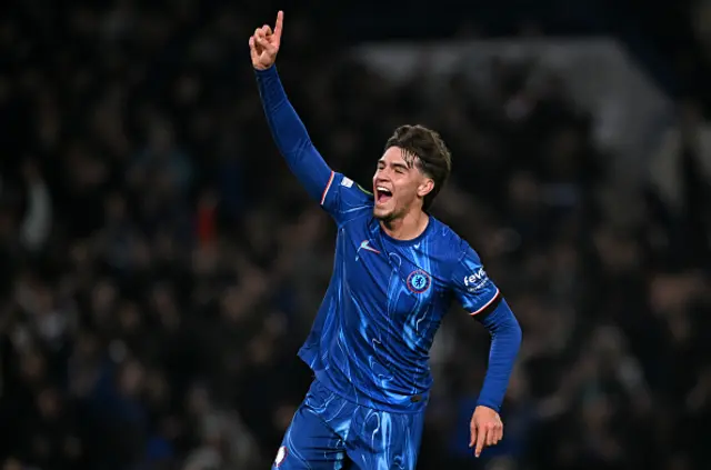 Marc Guiu of Chelsea celebrates