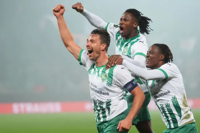 Lukas Goertler celebrates with his team-mates