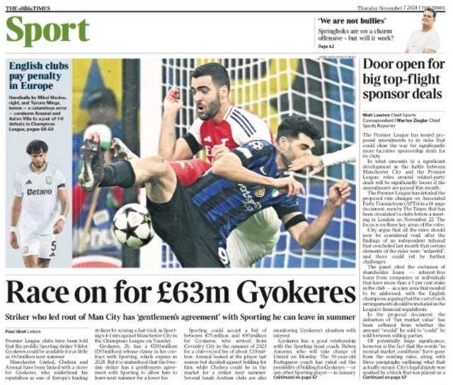 Back page of the Times on 7 November 2024