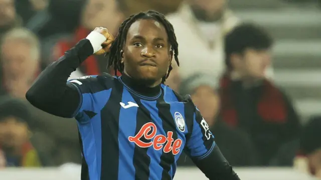 Ademola Lookman celebrates after scoring for Atalanta against Stuttgart