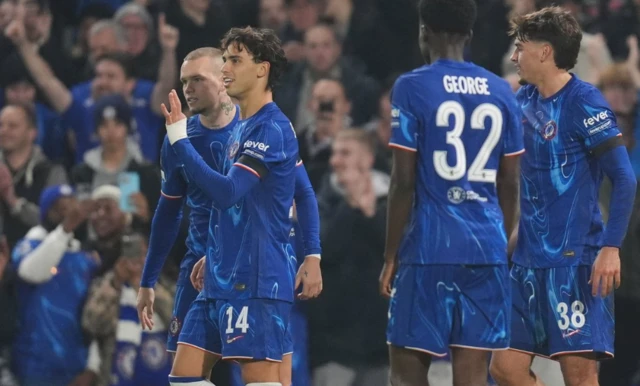 Chelsea's Joao Felix (second left) celebrates scoring their side's fourth goal