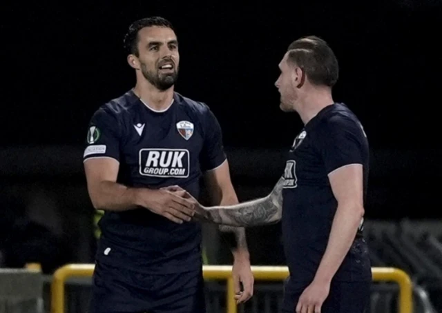 The New Saints' Jordan Williams celebrates scoring their side's first goal