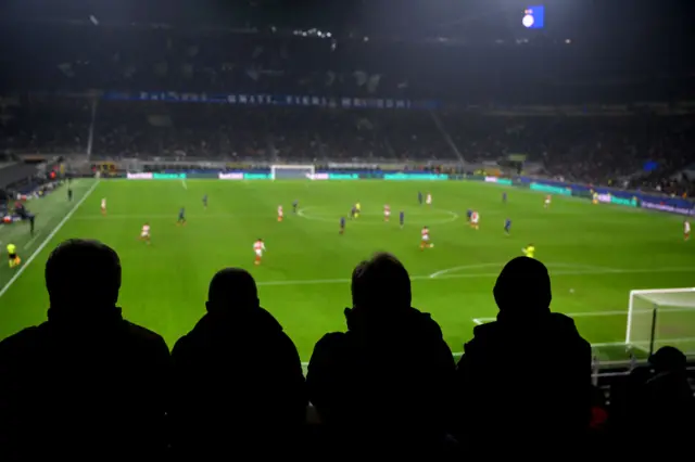 A general view as fans watch on during the Champions League match between Inter Milan and Arsenal