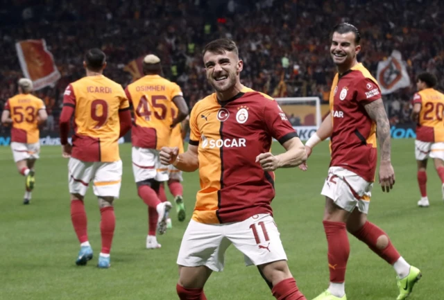 Galatasaray's Yunus Akgun celebrates