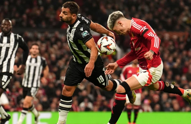 PAOK's Castro Jonny Otto (left) and Manchester United's Alejandro Garnacho battle for the ball