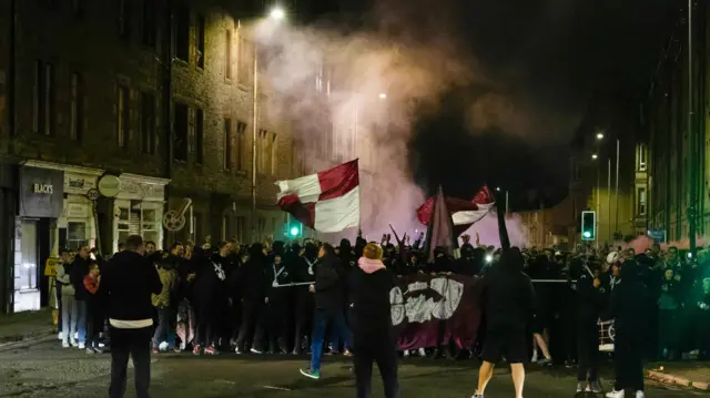 Hearts fans making their way to Tynecastle in Gorgie