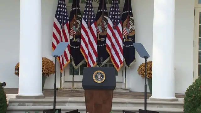 The podium outside the White House where Biden is due to speak