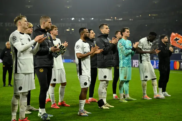 Young Boys players applaud their fans