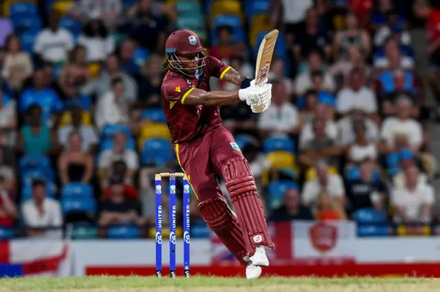 Keacy Carty of the West Indies hits four