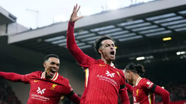 Curtis Jones celebrates scoring for Liverpool