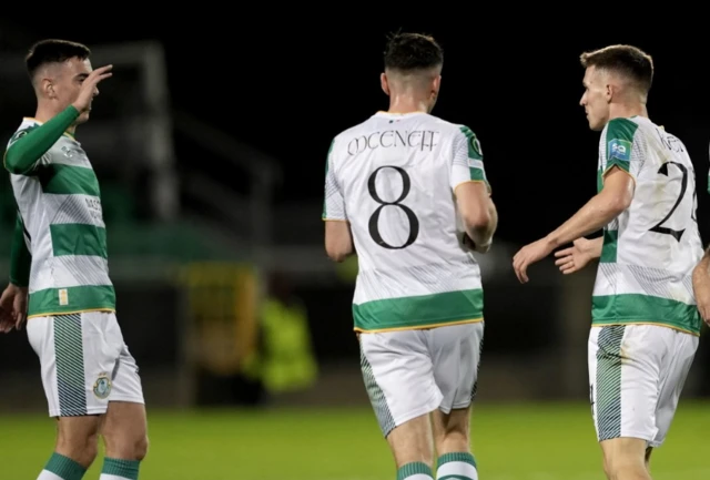 Shamrock Rovers' Johnny Kenny (centre right) celebrates scoring their side's first goal of the game