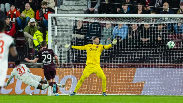 Heidenheim's Sirlord Conte scores to make it 1-0 against Hearts