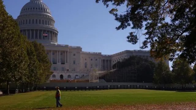 A stage being erected outside the Capitol